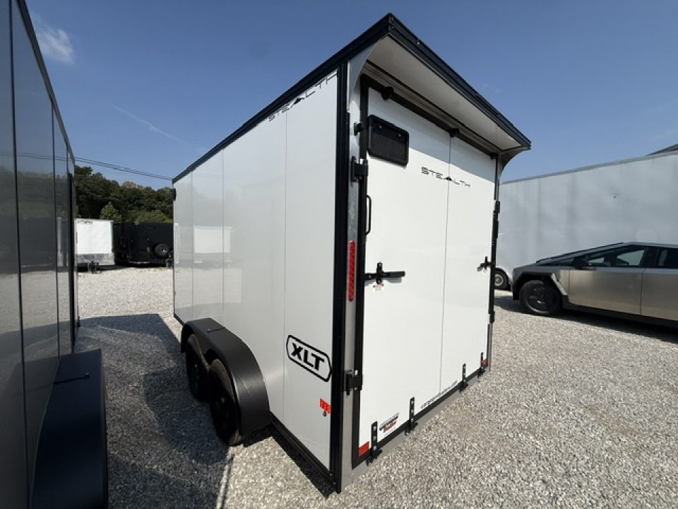 New Stealth Aluminum Enclosed 7x14 XLT Pro Series 7K- Crystal White W/ Black Trim & Wing