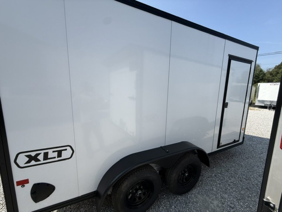 New Stealth Aluminum Enclosed 7x14 XLT Pro Series 7K- Crystal White W/ Black Trim & Wing