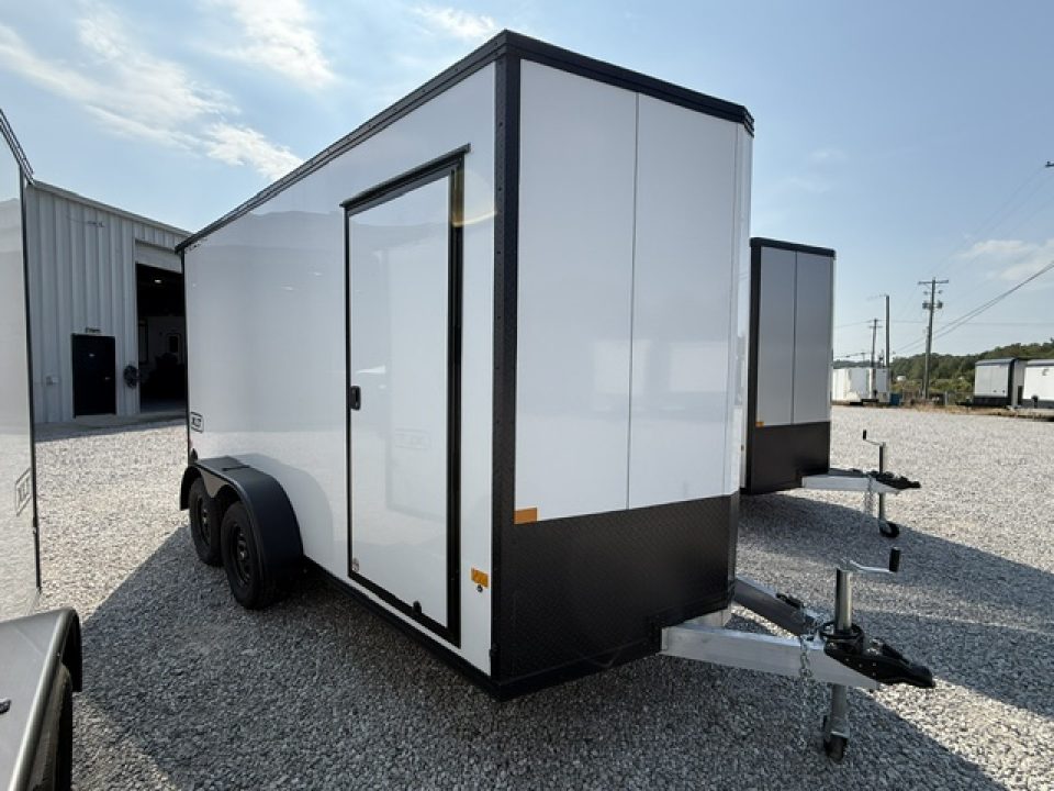 New Stealth Aluminum Enclosed 7x14 XLT Pro Series 7K- Crystal White W/ Black Trim & Wing