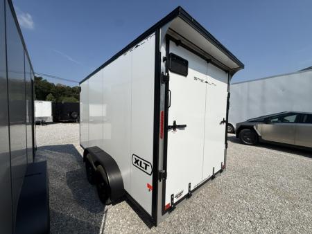 New Stealth Aluminum Enclosed 7x14 XLT Pro Series 7K- Crystal White W/ Black Trim & Wing