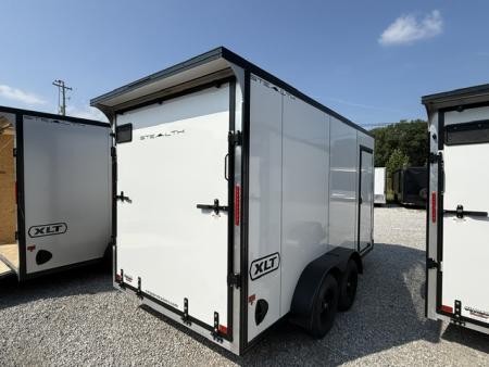 New Stealth Aluminum Enclosed 7x14 XLT Pro Series 7K- Crystal White W/ Black Trim & Wing