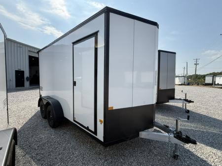 New Stealth Aluminum Enclosed 7x14 XLT Pro Series 7K- Crystal White W/ Black Trim & Wing