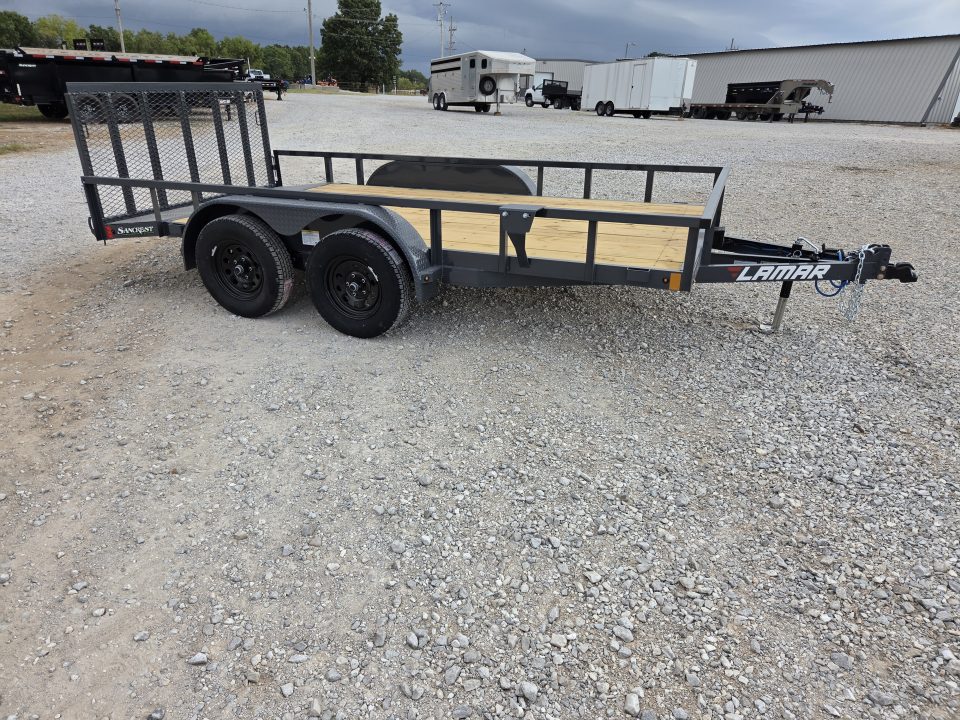 New 2027 Lamar 83X14 TANDEM 7K TUBETOP UTILITY W/2' STEEL DOVE & 3' SPRING GATE
