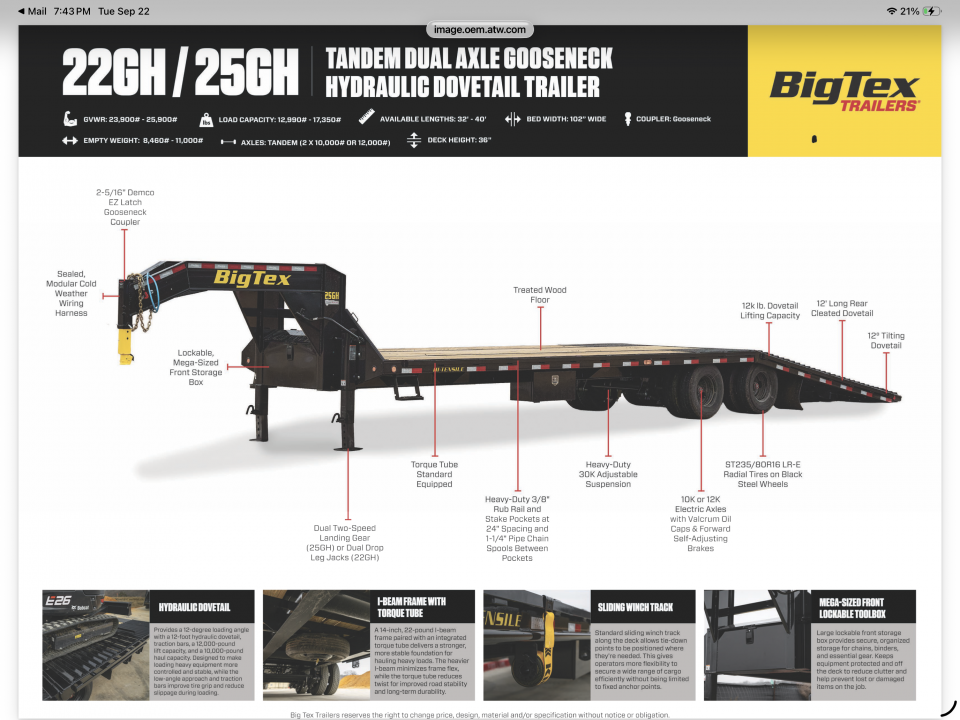 New 2027 Big Tex 25GH 102”X32’ GOOSENECK TRAILER HYDRO DOVE 14 PLY TIRES 2 SPEED 25K JACKS
