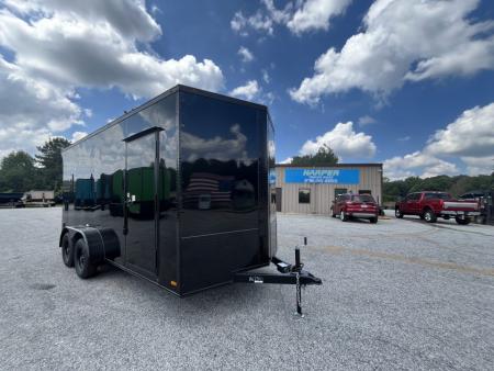 New 2027 7X16 TANDEM AXLE ENCLOSED TRAILER WITH BLACKOUT PACKAGE AND REAR SPOILER