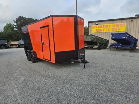 New 2027 7X16 TANDEM AXLE ENCLOSED TRAILER WITH BLACKOUT PACKAGE AND REAR SPOILER
