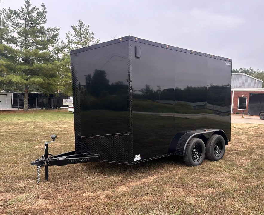 New 2027 7X12 Enclosed Trailer-3500LB Tandem Axle-7'ft Interior-Black Poly-Blackout