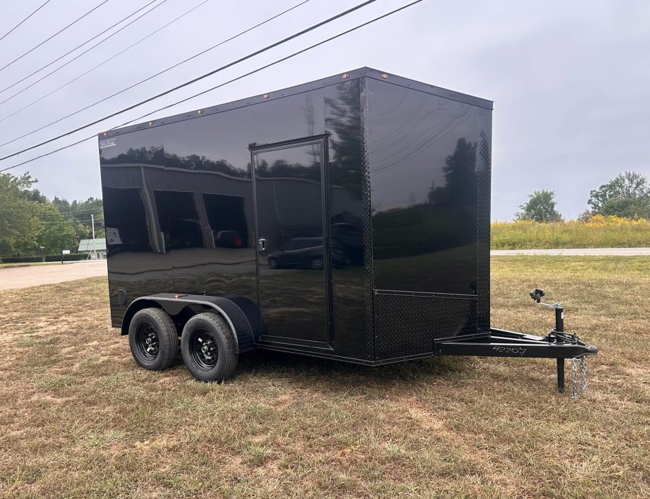 New 2027 7X12 Enclosed Trailer-3500LB Tandem Axle-7'ft Interior-Black Poly-Blackout