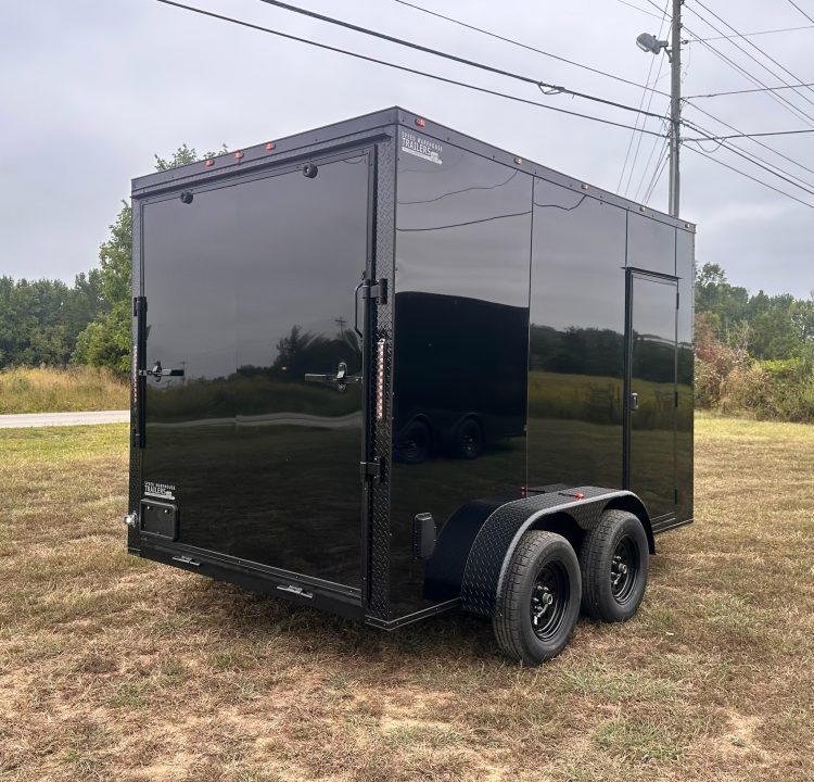 New 2027 7X12 Enclosed Trailer-3500LB Tandem Axle-7'ft Interior-Black Poly-Blackout