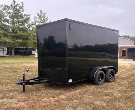 New 2027 7X12 Enclosed Trailer-3500LB Tandem Axle-7'ft Interior-Black Poly-Blackout