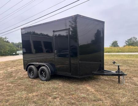 New 2027 7X12 Enclosed Trailer-3500LB Tandem Axle-7'ft Interior-Black Poly-Blackout
