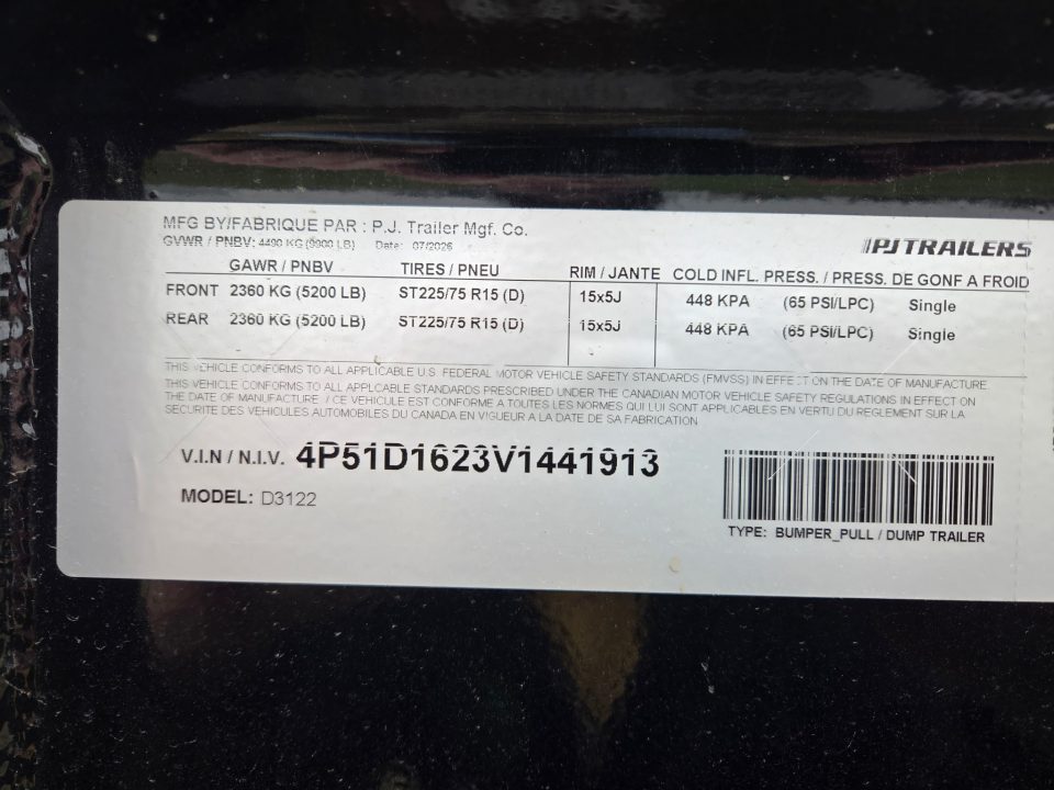 New 2027 PJ Trailers D3122 Dump Trailer