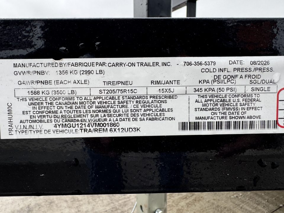 New 2027 Commander Trailers 6X12UD3K Utility Trailer