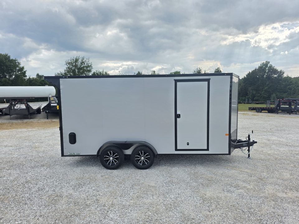 New 2027 Rock Solid Cargo W/ RAMP DOOR/ .08 SEMI SCREWLESS/ BLACKOUT PKG/ 7X16 7' Tall / REAR SPOILER/