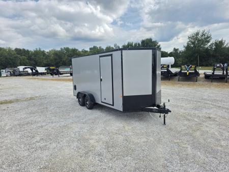 New 2027 Rock Solid Cargo W/ RAMP DOOR/ .08 SEMI SCREWLESS/ BLACKOUT PKG/ 7X16 7' Tall / REAR SPOILER/