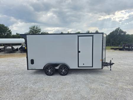 New 2027 Rock Solid Cargo W/ RAMP DOOR/ .08 SEMI SCREWLESS/ BLACKOUT PKG/ 7X16 7' Tall / REAR SPOILER/