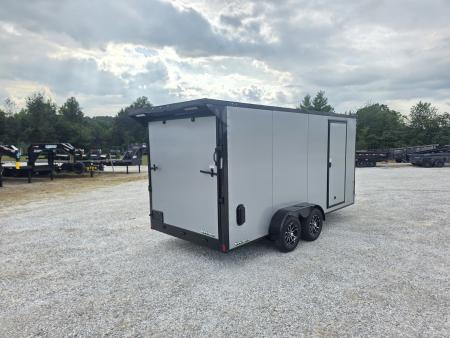 New 2027 Rock Solid Cargo W/ RAMP DOOR/ .08 SEMI SCREWLESS/ BLACKOUT PKG/ 7X16 7' Tall / REAR SPOILER/