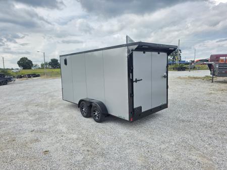 New 2027 Rock Solid Cargo W/ RAMP DOOR/ .08 SEMI SCREWLESS/ BLACKOUT PKG/ 7X16 7' Tall / REAR SPOILER/