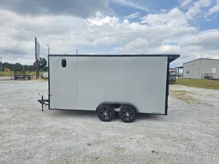 New 2027 Rock Solid Cargo W/ RAMP DOOR/ .08 SEMI SCREWLESS/ BLACKOUT PKG/ 7X16 7' Tall / REAR SPOILER/