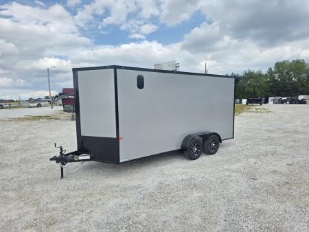 New 2027 Rock Solid Cargo W/ RAMP DOOR/ .08 SEMI SCREWLESS/ BLACKOUT PKG/ 7X16 7' Tall / REAR SPOILER/