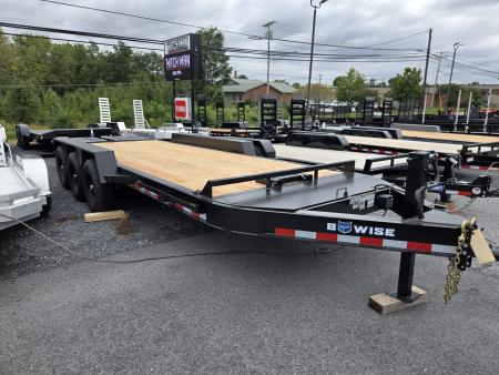 New 7 x 22 BWISE EF22-21-HD Tri-Axle Equipment Trailer, 21K GVWR ***I-Beam Frame, Full-Width Ramps, Winch Mount, 3' Self-Cleaning Dovetail