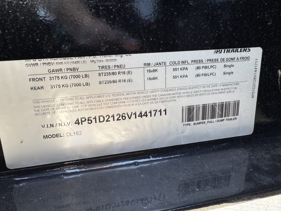 New 2027 PJ Trailers DL16 Dump Trailer