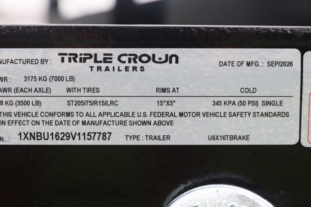 New 2027 6X16 Triple Crown Utility Trailer