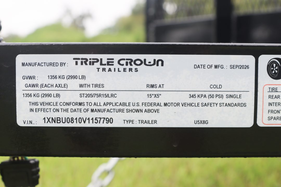New 2027 5X8 Triple Crown Utility Trailer