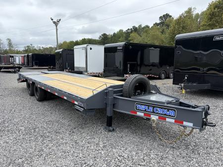 New 2027 Triple Crown Heavy Duty 25' Deckover Equipment Trailer, I-BEAM Frame, 25,900K GVWR, Mega Ramps, Spare, Tandem Axle Dually, Powdercoated