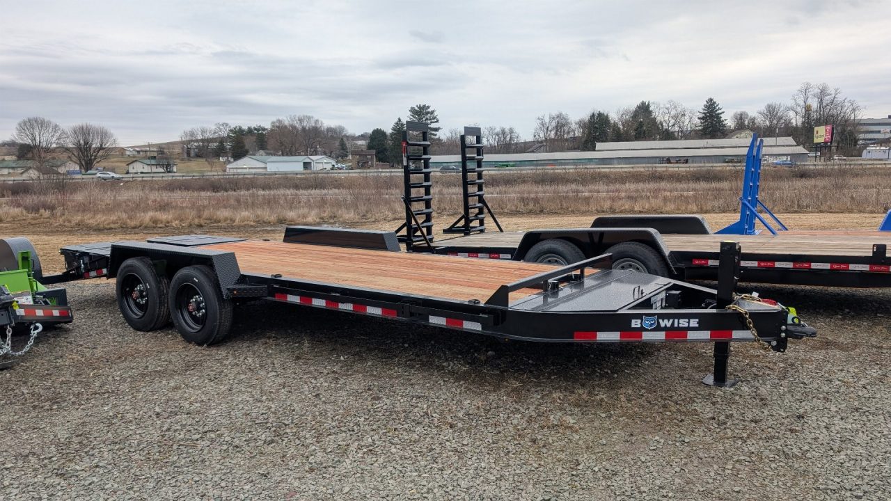 New 2027 BWise 22' (19+3) HD Lo Pro Equipment Hauler w/ Full Width Self Leveling Ramps & Self Cleaning Dove Tail