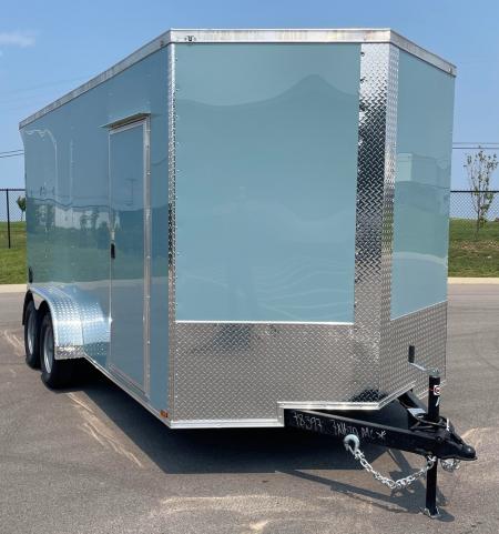 New 7'x 16' Tandem Axle Enclosed Cargo Trailer: Polar Gray, Ramp Door, 9,990 GVWR
