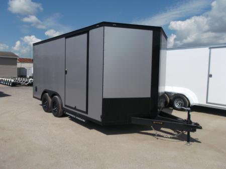 New 2027 Covered Wagon Trailers 8.5x16 Cargo Trailer / Car Hauler / 5200# Axles / 7ft Interior Height / 48  RV Side Door / Bed Lined RV Step / .080 Silver Semi-Screwless Exterior / 60  Triple Tube Tongue / Extra Wide Ramp / Black Out Package
