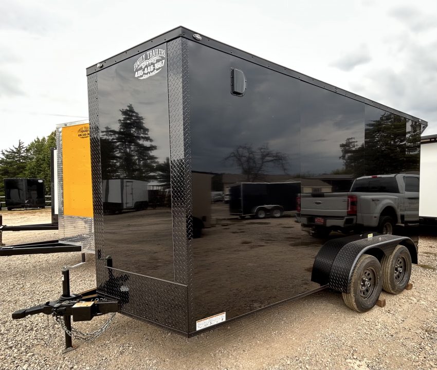 New 2026 Family Trailer 7x14 Tandem Axles Cargo / Enclosed Trailer- Screwless Exterior- Blackout Pkg- Rear Spoiler