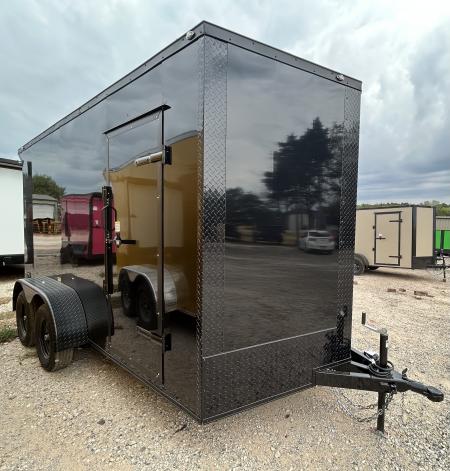 New 2026 Family Trailer 7x14 Tandem Axles Cargo / Enclosed Trailer- Screwless Exterior- Blackout Pkg- Rear Spoiler
