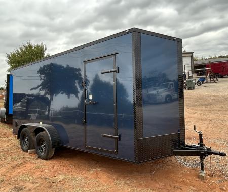 New 2026 Family Trailer 7x16 Tandem Axles Cargo / Enclosed Trailer- Screwless Exterior- Blackout Pkg- Rear Spoiler