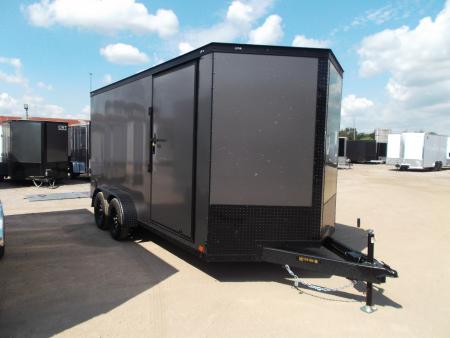 New 2027 Covered Wagon Trailers 7x16 Cargo Trailer / Enclosed Trailer / 7ft Interior / Extra Wide Ramp / 48  RV Side Door / LEDs / .080 Charcoal Gray Semi-Screwless Exterior / Black Out Package
