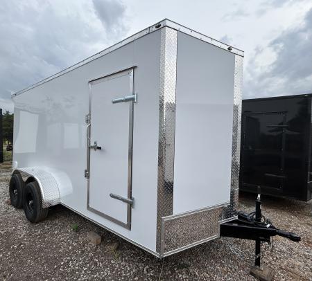 New 2026 Family Trailer 7x16 Tandem Axles Cargo / Enclosed Trailer- Screwless Exterior-Chrome Trim- Rear Spoiler - 5200lb Axles w/ 6" Frame