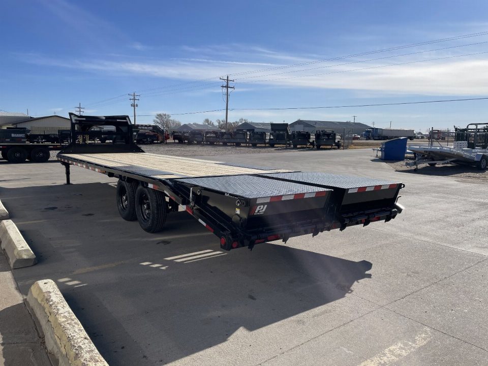 New 2027 PJ Trailers 30' X 102" Flatdeck 5' Dovetail With Monster Ramps Flatbed Trailer