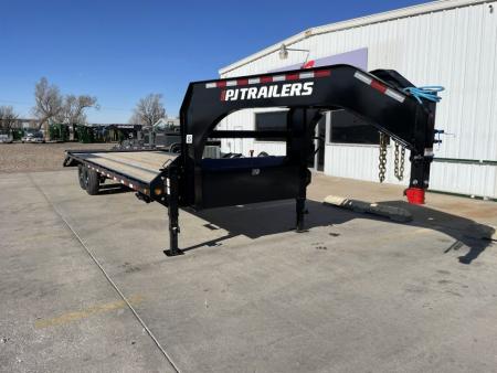 New 2027 PJ Trailers 30' X 102" Flatdeck 5' Dovetail With Monster Ramps Flatbed Trailer