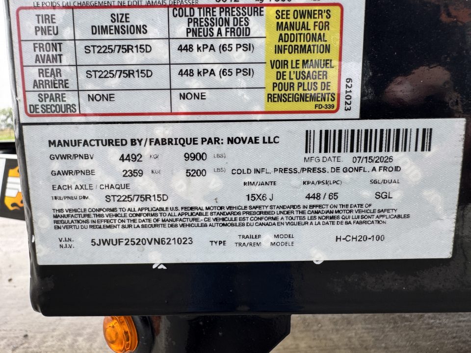 New 2027 H&H Trailers CH-20-100 Equipment Trailer