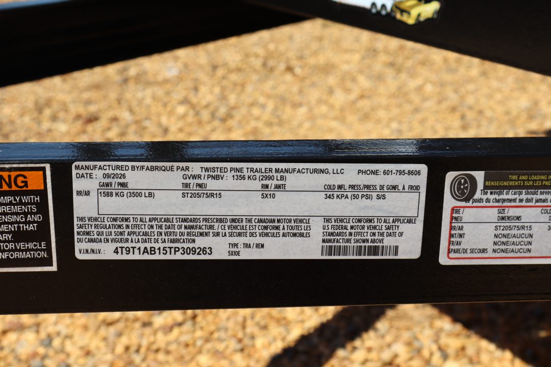 New 2026 5X10 TWISTED PINE Utility Trailer