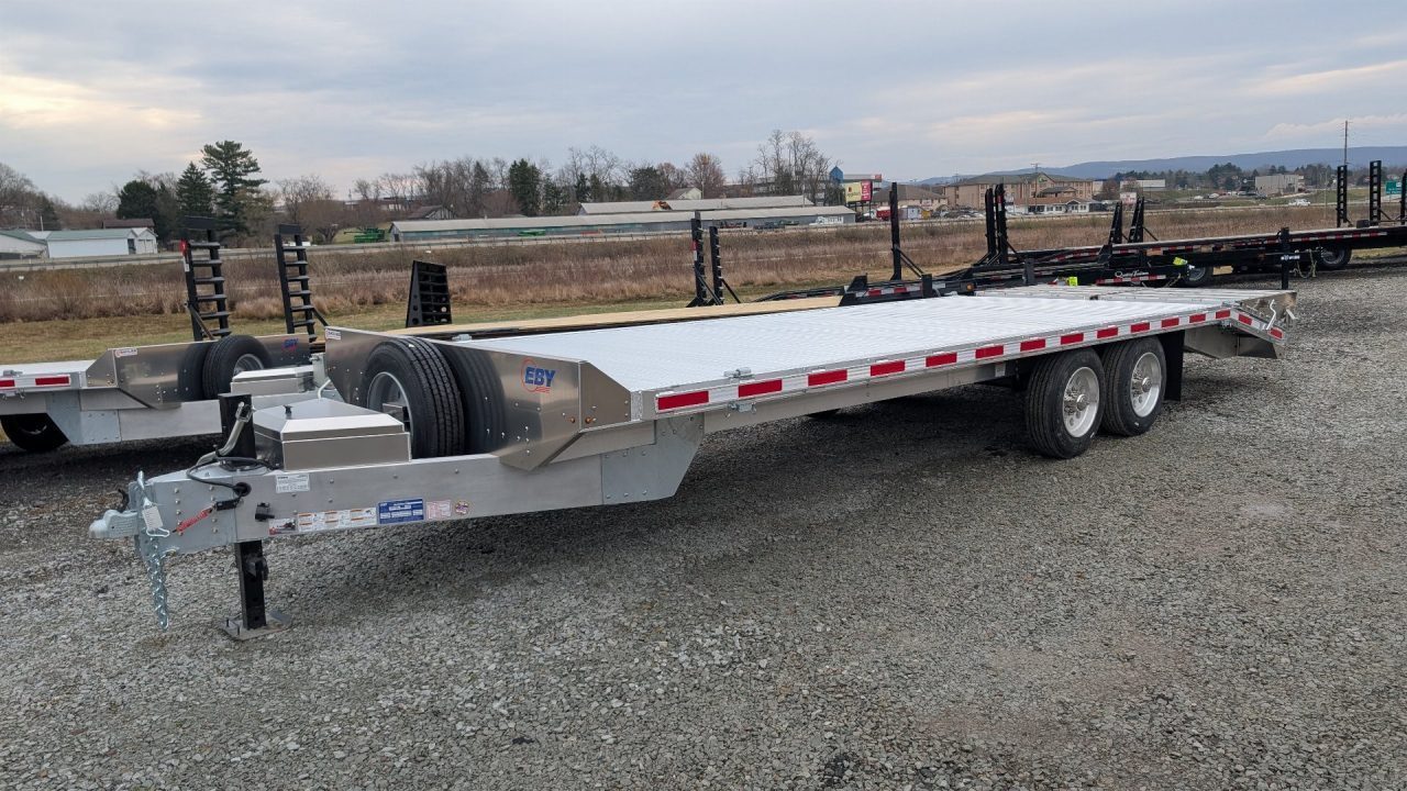 New 2027 EBY 24'6" TRADESMAN Aluminum HD DECKOVER Trailer w/ 50/50 Fold Flat or Stand Up Wedge Ramp w/ 8K AXLES
