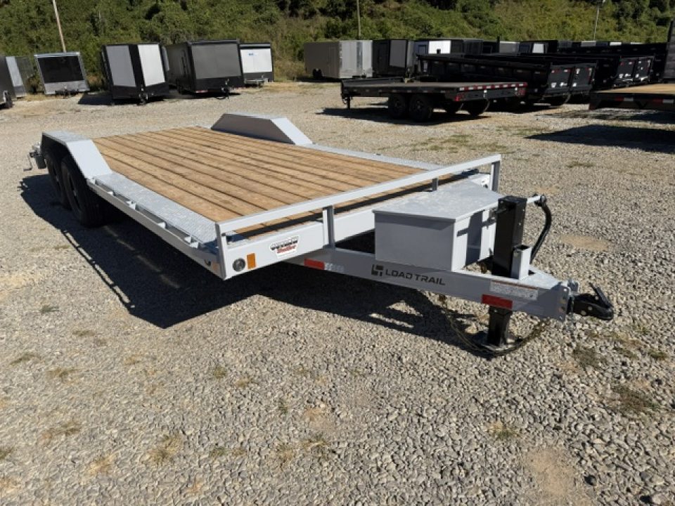 New Load Trail Car Hauler 102 x 20 14K bomber grey W/ Slide in Ramps, Front Tool Box, and Rub Rail