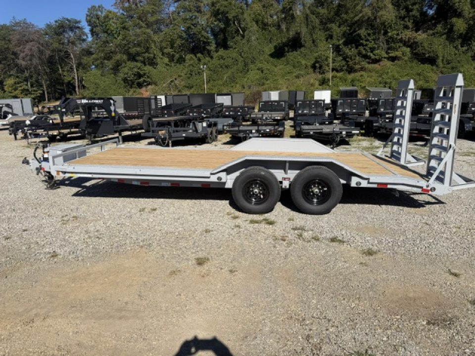 New Load Trail equipment 102 x 20 14K bomber grey W/ Stand Up Ramps, Front Tool Box, and Rub Rail