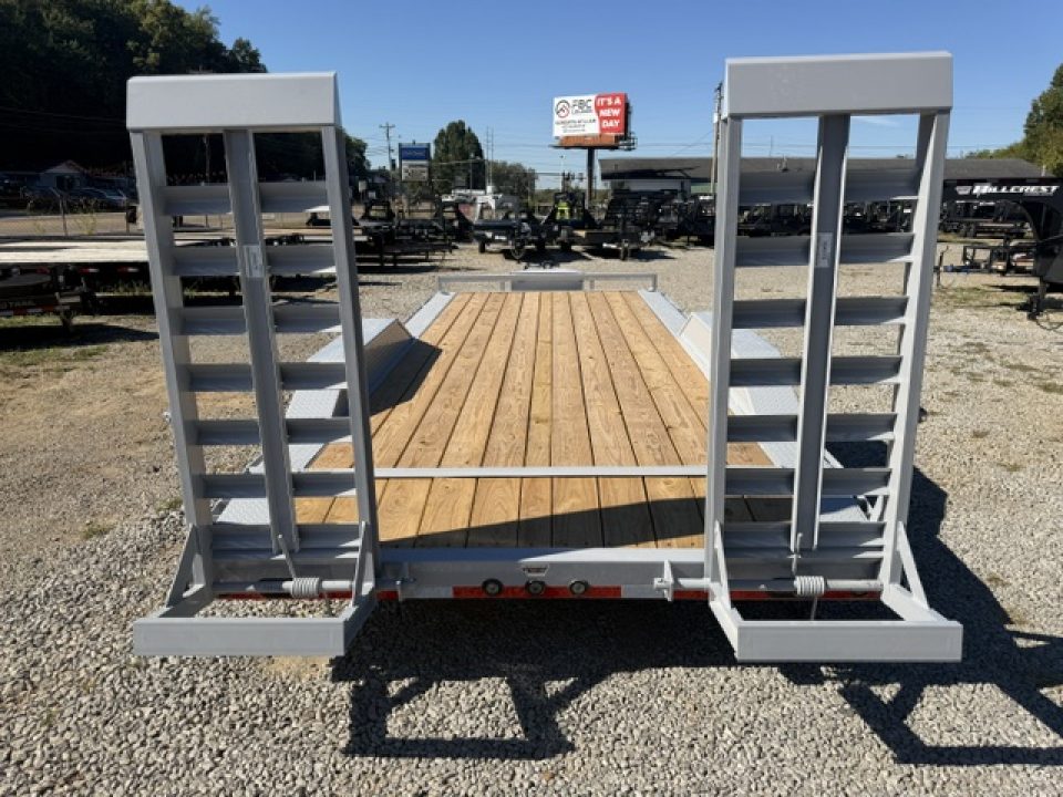 New Load Trail equipment 102 x 20 14K bomber grey W/ Stand Up Ramps, Front Tool Box, and Rub Rail