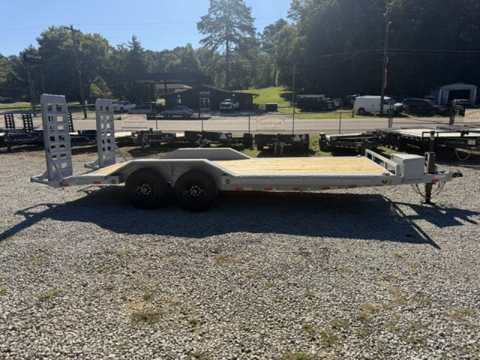 New Load Trail equipment 102 x 20 14K bomber grey W/ Stand Up Ramps, Front Tool Box, and Rub Rail