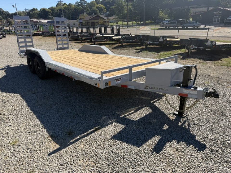 New Load Trail equipment 102 x 20 14K bomber grey W/ Stand Up Ramps, Front Tool Box, and Rub Rail