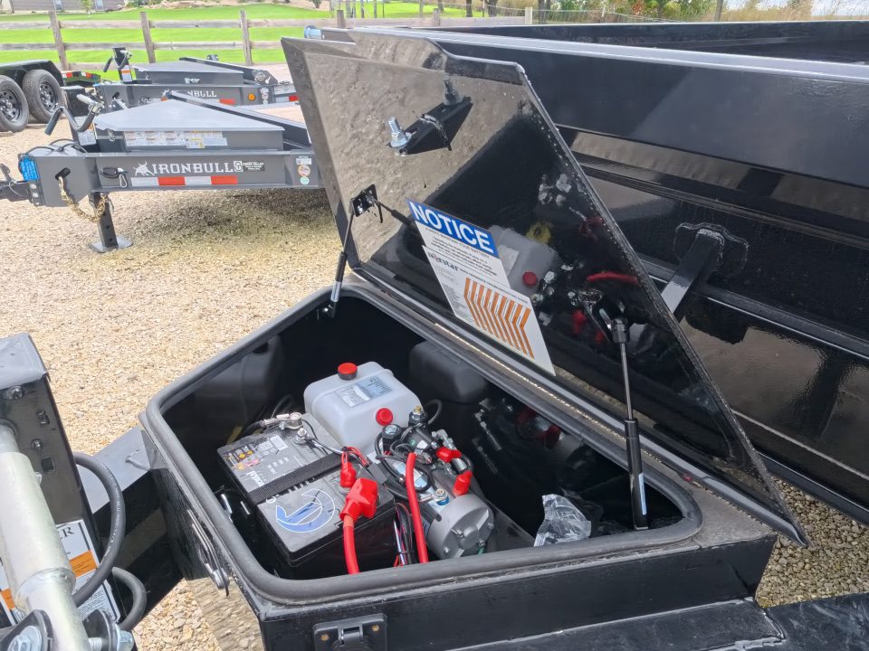 New 2027 Iron Bull 96 x 16 DDP Dump Trailer with 2)7,000 lb. Straight Axles. Elec. Brakes, 10" I-Beam Frame, Slide -In Ramp, Scissor Hoist TH-520