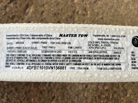 New 2027 Master Tow 80THDDB Car Tow Dolly Utility Trailer
