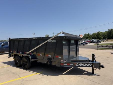 New #160345 2027 LAMAR DL 16 X 83 TANDEM AXLE 14K BUMPER PULL DUMP W/ 48" SIDES & LONG ARM TARP KIT